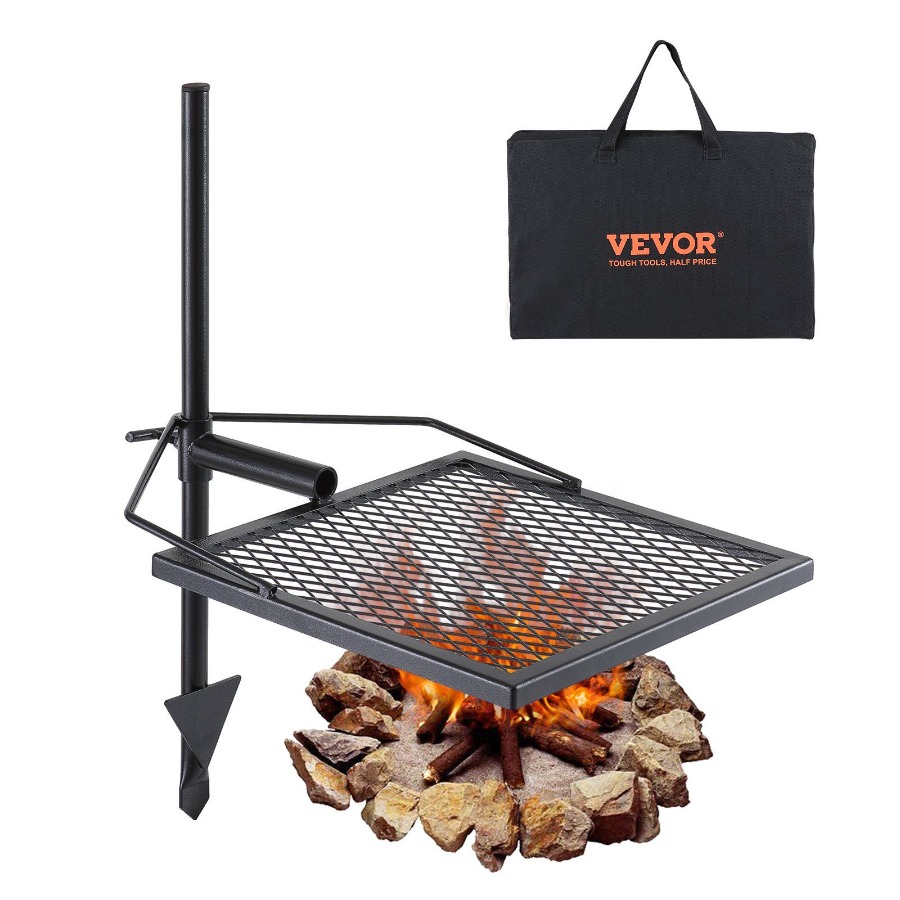 Camping Cooking Grate - 回転式焚き火グリル、焚き火台用、頑丈なスチール製、360度調整可能、屋外調理用グリル、ポータブル焚き火ラック、ブラックデュラ仕上げ
