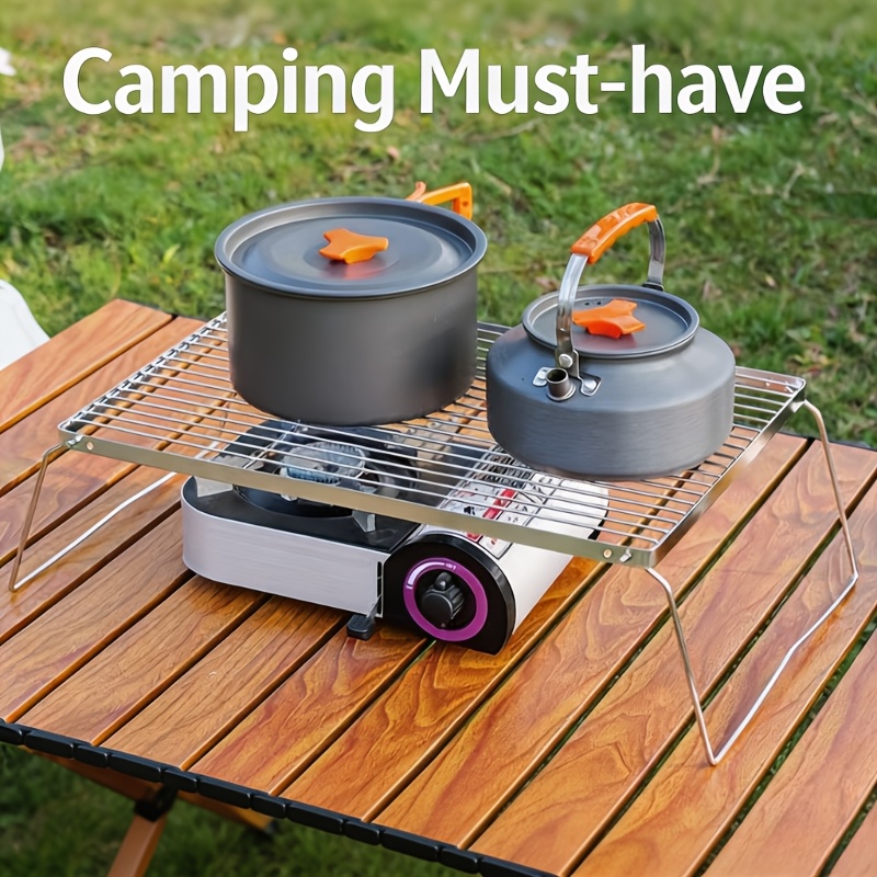 Camping Cooking Griddle - ポータブル折りたたみ式ステンレスキャンプファイヤースタンド – ハイキング、キャンプ、バーベキューグリル、鍋やフライパンの支え、グリッドラックに最適な軽量設計