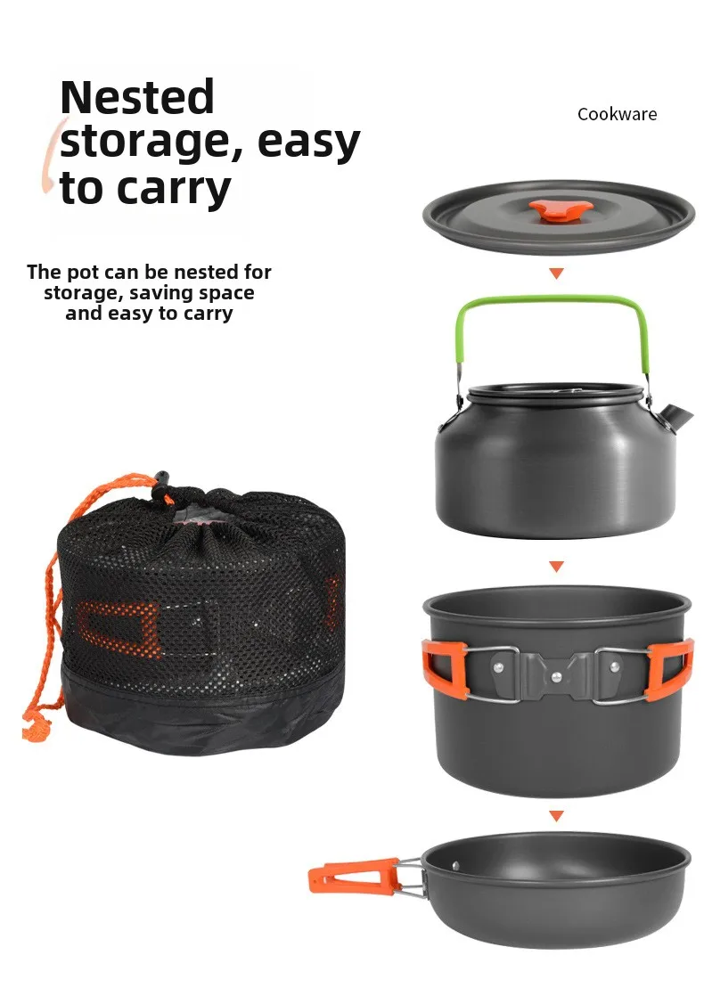Camping Cooking Set Ds 308 - DS-308 アウトドア大容量調理キット、入れ子式で持ち運びに便利な調理器具セット、キャンプ、ハイキング、観光に最適