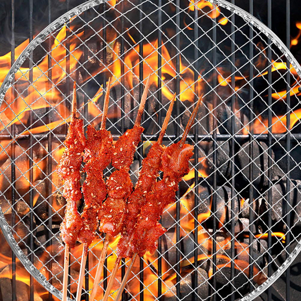 Camping Cooking Grate - 10個入りBBQグリルメッシュファイヤーピットクッキンググリッド丸型グリル網屋外キャンプバーベキューグリル用調理ラックBBQグリル網
