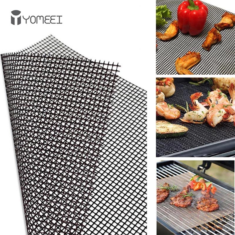 Camping Cooking Griddle - Yomeei 1個バーベキューグリルマット格子状バーベキューマット再利用可能な熱抵抗グリルメッシュ屋外キャンプバーベキュー