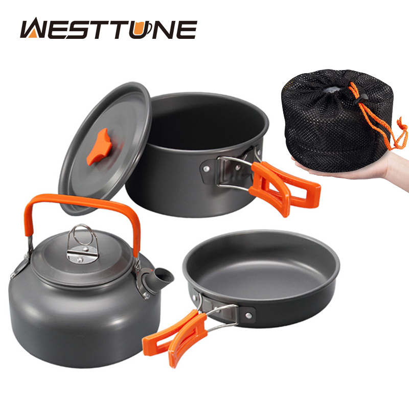 Camping Cooking Pots And Pans Set - WESTTUNE キャンプ調理器具キット アルミ アウトドア ポータブル クッキングセット
