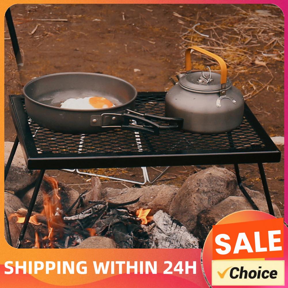 Camping Cooking Grate - キャンプファイヤーグリルグレート折りたたみ式キャンプファイヤー調理ラック頑丈な折りたたみ式屋外キャンプ調理用ファイヤーピット
