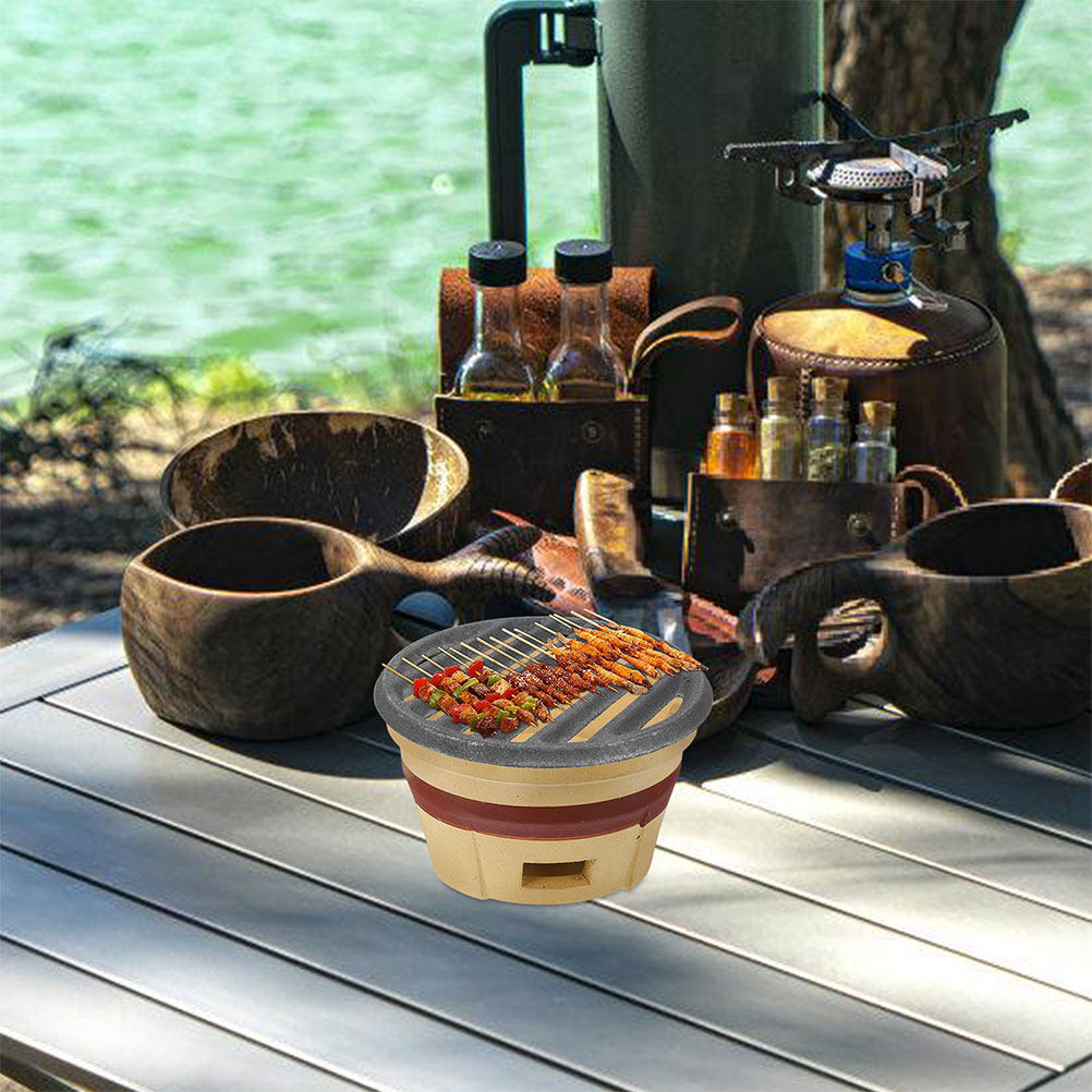 Camping Cooking Grate - 鋳鉄製ファイヤーピットグリルグレート15cm丸型屋外BBQグリルラック、暖炉用炭火調理用ポータブルキャンプグリル