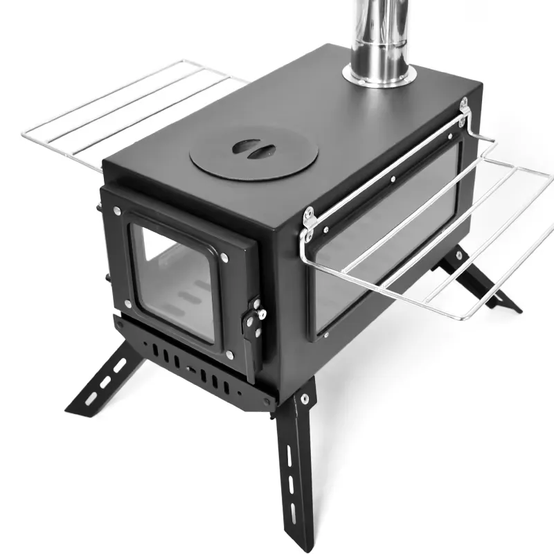 Camping Cooking And Drinking - ポータブル冷間圧延鋼製屋外調理テントストーブ キャンプ用薪燃料ドリンクオールシーズン対応モデル ZD360H-両側窓付き