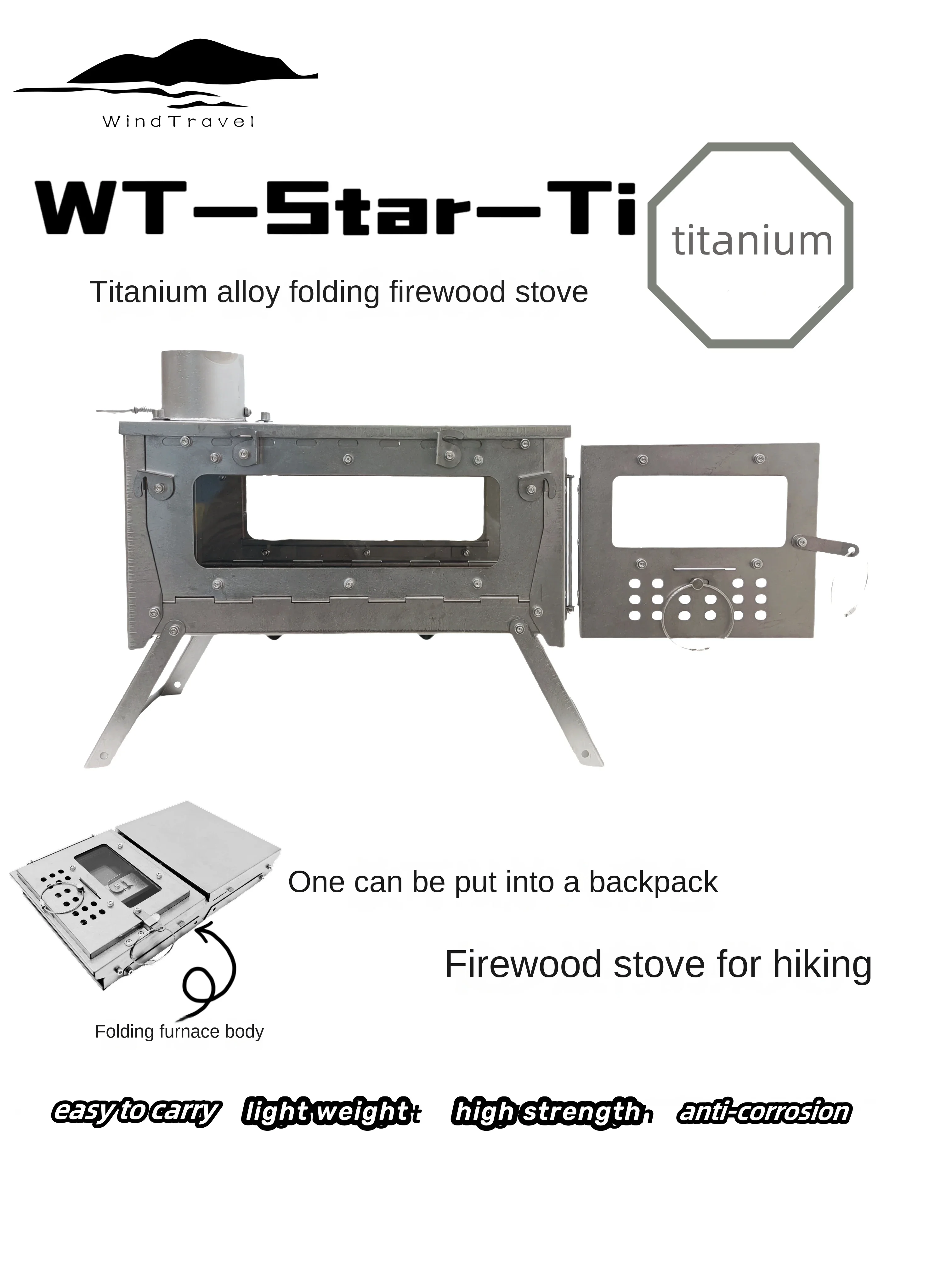 Camping Cooking Gazebo - Wt star-tiチタン合金折りたたみ薪ストーブ,ストーブ,暖房,ハイキング,キャンプ