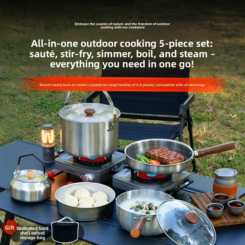 Camping Cooking Pots And Pans Set - ポータブルキャンプ調理器具セット多機能カセットストーブ調理鍋沸騰水フライパンアウトドア調理器具キット