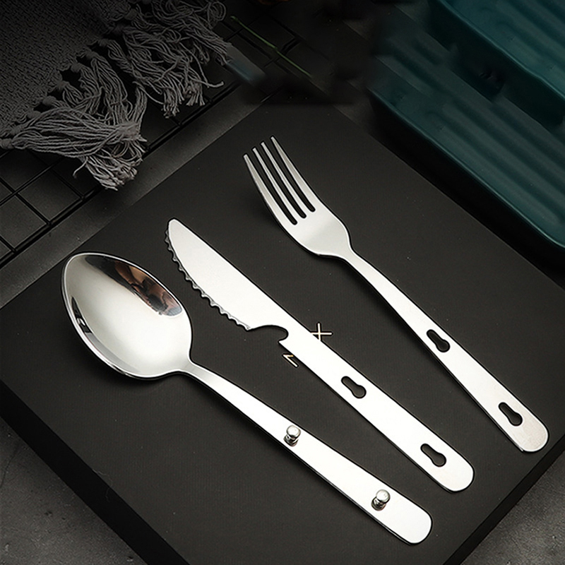 Camping Cooking And Dining Set - 3個/セット ポータブルステンレス製食器 折りたたみナイフ カトラリーセット スプーン フォーク