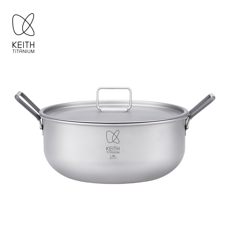 Camping Cooking Bag - KEITH 1.8L 純チタン調理鍋 ポータブルキャンプ用スープポット 収納袋付き 折りたたみハンドル