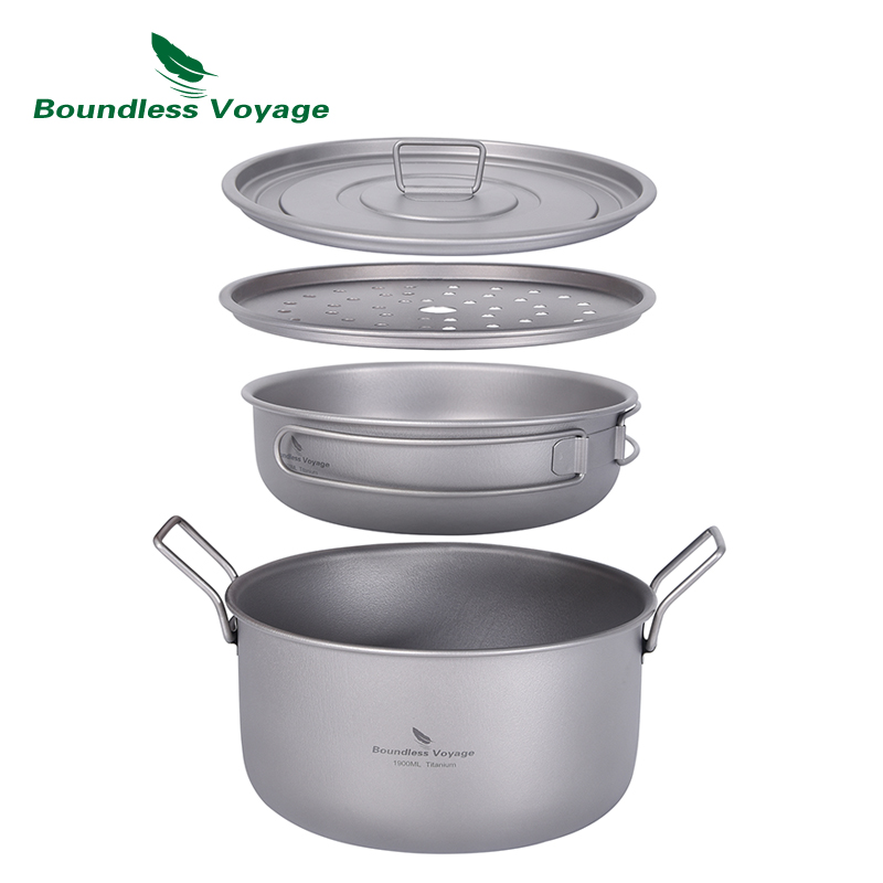 Camping Cooking Pots And Pans Set - 無限の航海-多機能調理鍋、チタン蒸し器、スープ鍋、蓋付きフライパンセット、屋外混乱キット、キャンプ、ti2057c