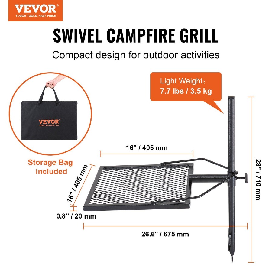 回転式焚き火グリル、焚き火台用、頑丈なスチール製、360度調 - Camping Cooking Grate のレビューと価格