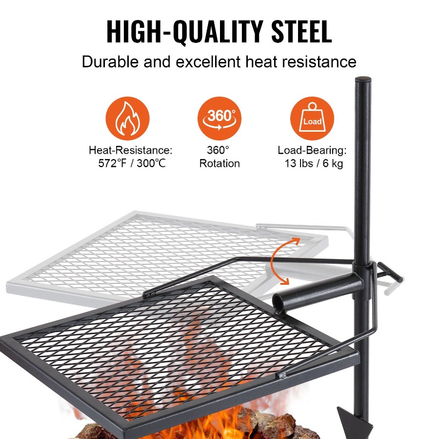 回転式焚き火グリル、焚き火台用、頑丈なスチール製、360度調 - Camping Cooking Grate のレビューと価格