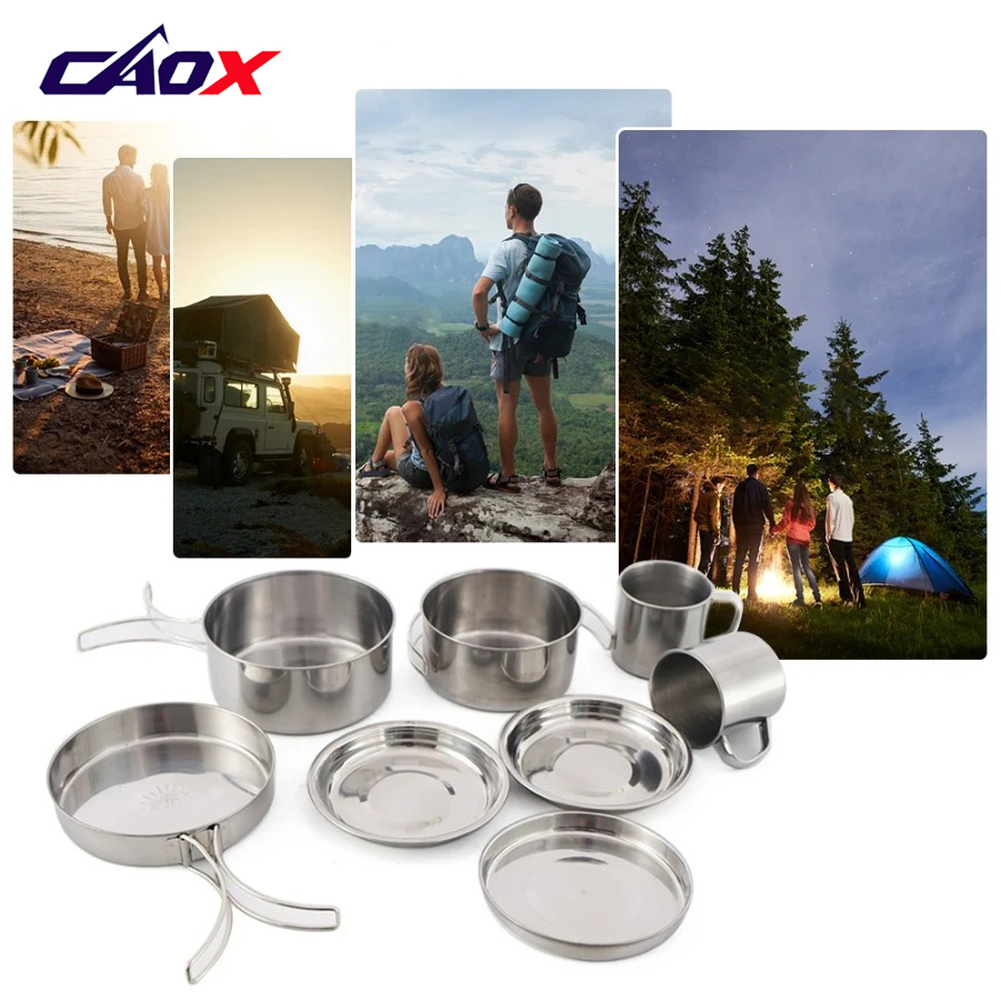 CAOX 8個セット キャンプ用調理器具セット ステンレス製 - Camping Cooking Hot Plate のレビューと価格