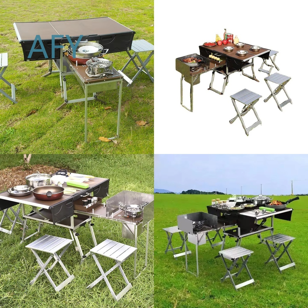 ポータブル折りたたみ式フードトレーラー、屋外調理グリル、ダイ - Camping Cooking Dining Set のレビューと価格