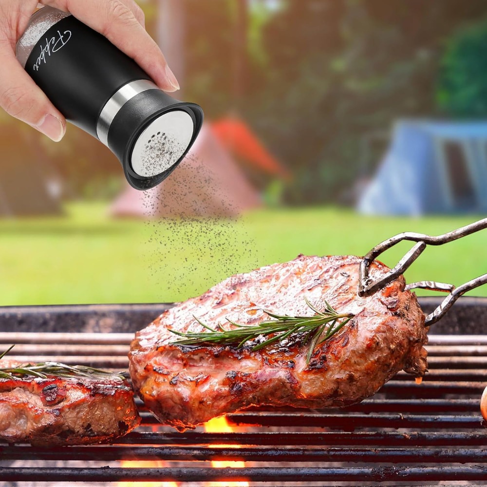 ステンレス製の塩コショウ入れセット、ガラス底付き、4オンス、 - Camping Cooking Dining Set のレビューと価格