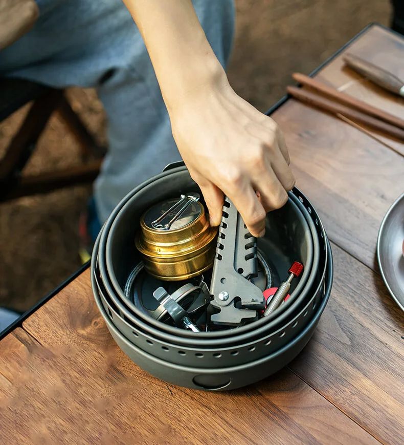 キャンプ用ガスストーブ アルコールストーブ 調理鍋 オプショ - Camping Cooking Pots And Pans Set のレビューと価格