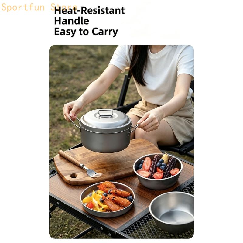 鍋蓋とトレイ付きキャンプ食事調理器具グループ、金属構造、屋外 - Camping Cooking Dining Set のレビューと価格