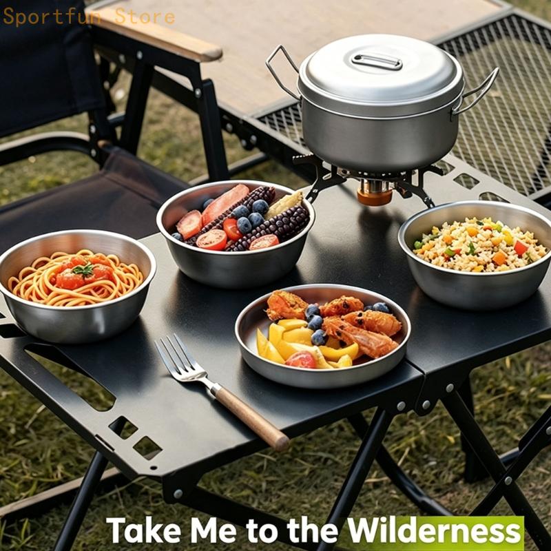 鍋蓋とトレイ付きキャンプ食事調理器具グループ、金属構造、屋外 - Camping Cooking Dining Set のレビューと価格
