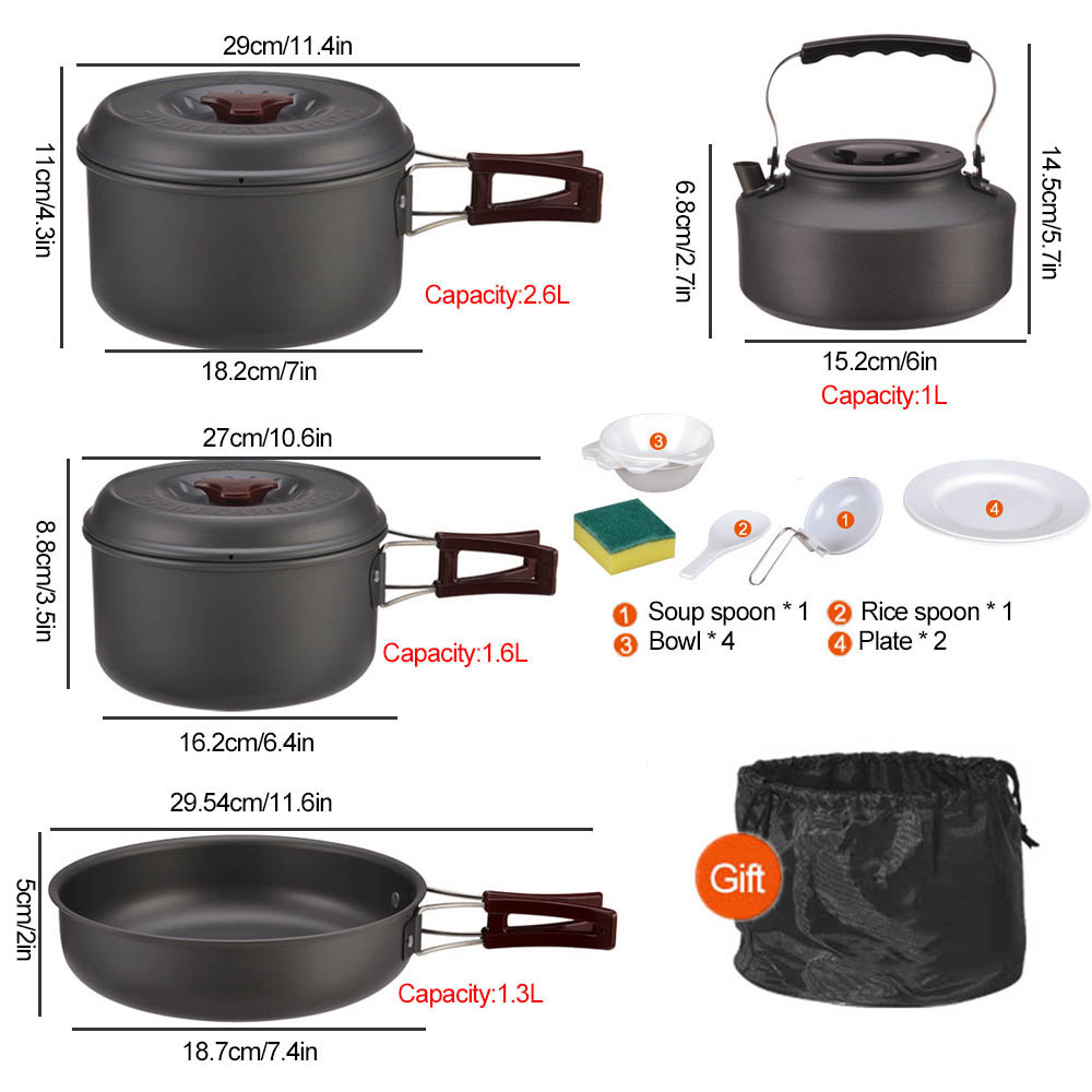 3〜4人用のポータブル屋外調理セット、フライパン、キャンプ鍋 - Camping Cooking Pots And Pans Set のレビューと価格