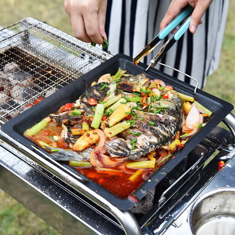 屋外用厚い四角グリルパン 2つのハンドル付き ポータブルノン - Camping Cooking Griddle のレビューと価格