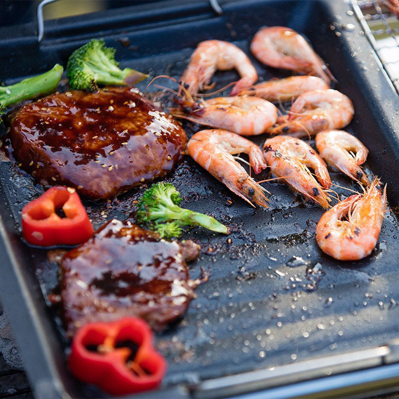 屋外用厚い四角グリルパン 2つのハンドル付き ポータブルノン - Camping Cooking Griddle のレビューと価格