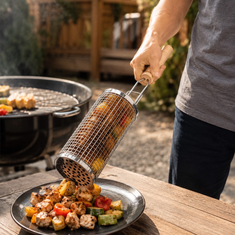 丸型バーベキューグリルバスケットセット ステンレス製回転式ス - Camping Cooking Griddle のレビューと価格
