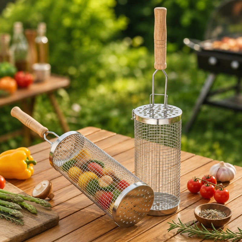 丸型バーベキューグリルバスケットセット ステンレス製回転式ス - Camping Cooking Griddle のレビューと価格