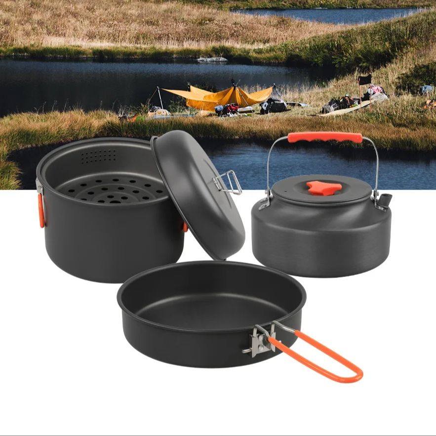屋外調理器具セット、キャンプ調理鍋、ケトル、蒸し器、フライパ - Camping Cooking Pots And Pans Set のレビューと価格