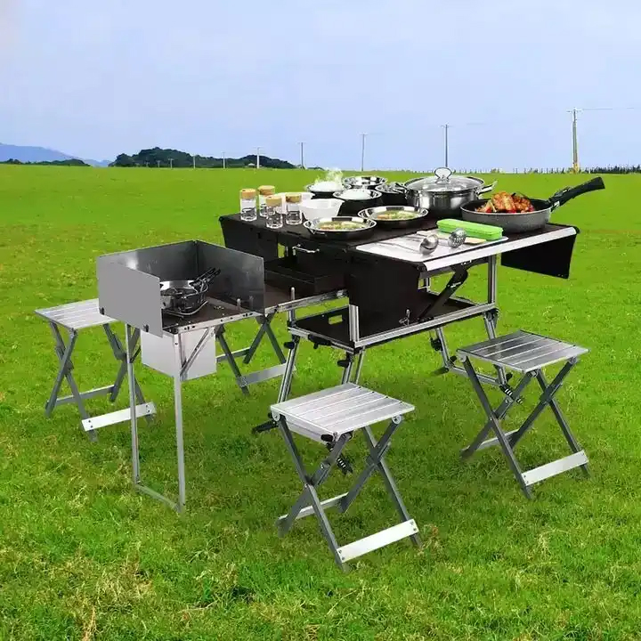 ポータブル屋外折りたたみフードトレーラーモバイルキッチン折り - Camping Cooking Dining Set のレビューと価格