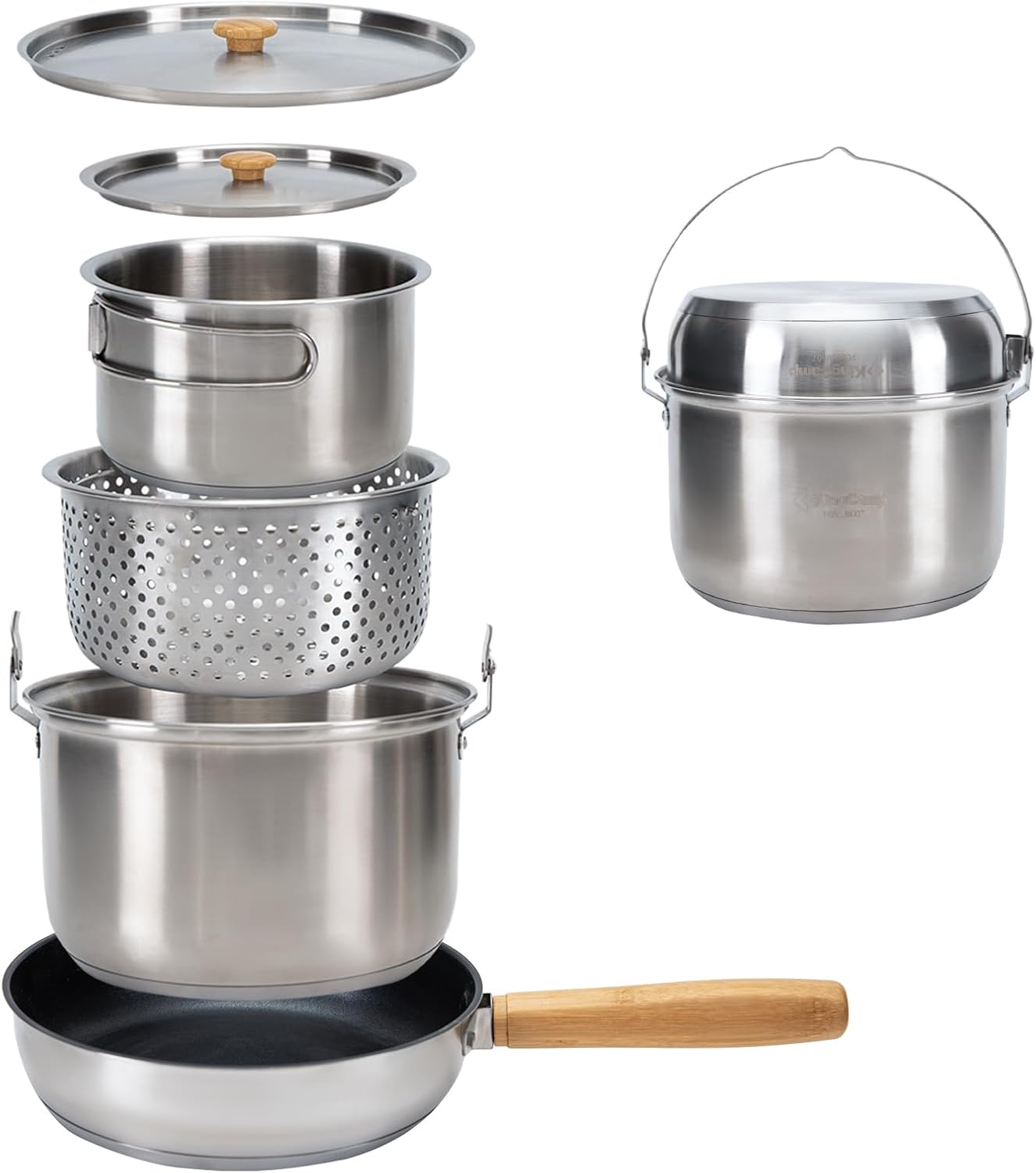 304ステンレス鋼キャンプ用調理器具セット - キャンプファ - Camping Cooking Pots And Pans Set のレビューと価格